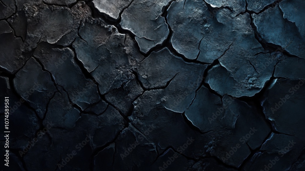 Abstract dark blue grunge background. Cracks in the ground.