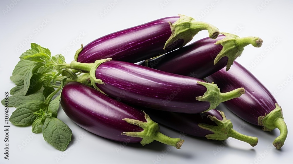 A bunch of purple eggplant with green stems A bunch of purple eggplant with green stems