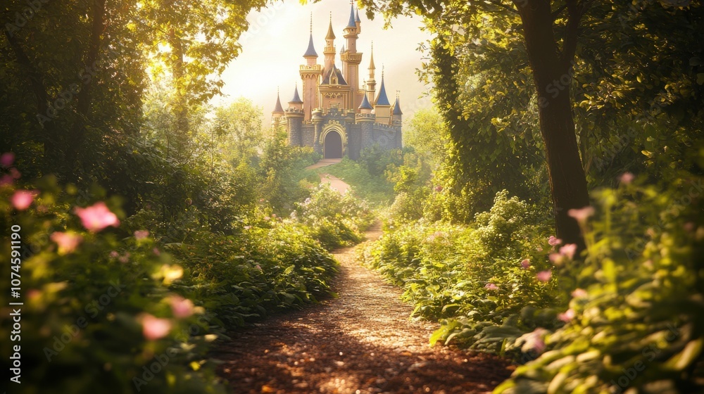 Obraz premium Beautiful fairy tale castle in the park on a sunny summer day.