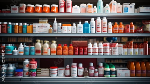 A shelf full of colorful bottles and containers