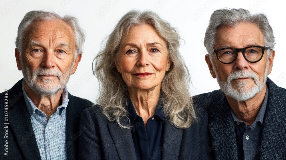 Senior Swedish business group, formal dress, confidence and wisdom in expressions, isolated, white background Senior Swedish business group, formal dress, confidence and wisdom in expressions, isolated, white background