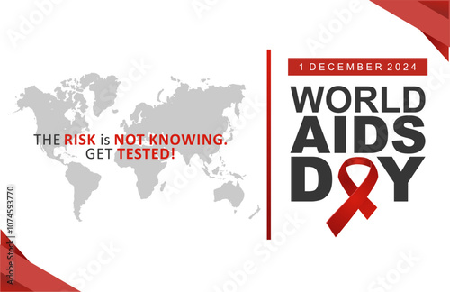 World AIDS Day 1st December 2024 Campaign Poster for Social Media. AIDS Awareness Month 1st December Banner Design. AIDS day Background with Red Ribbon, Message and World Map Illustration. 