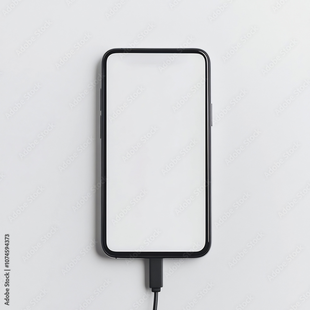 Charging Smartphone on Clean White Background with Copy Space Charging Smartphone on Clean White Background with Copy Space
