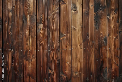 A close-up of a worn wooden fence with rusty nails, perfect for use in rural or rustic themed designs photo