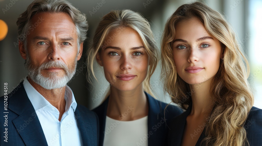 Swedish business team, mixed-generation members, formal clothing, isolated, white background Swedish business team, mixed-generation members, formal clothing, isolated, white background