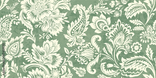 Abstract Paisley Traditional Scribble Style Hand Drawn Ikat Seamless Vector Pattern Trendy Fashion Colors Perfect for Allover Fabric Print or Wall Paper Damask Ethnic Concept Bright Orange White Tones