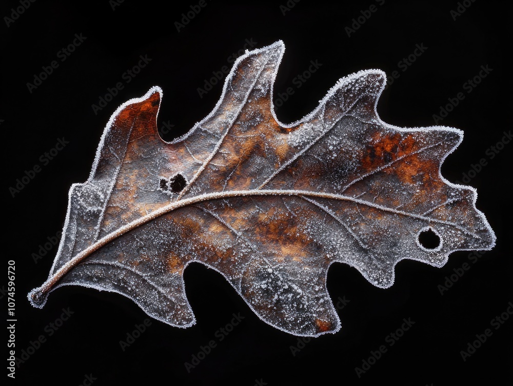 Fototapeta premium Frosted Leaf on Black Background