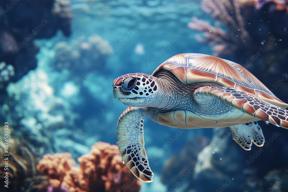 Obraz premium Turtle in Aquarium with Corals