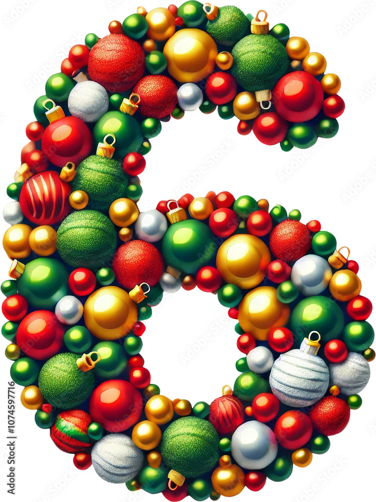 Festive Christmas Ball Alphabet Letter Number 6 crafted from Christmas ornaments. Festive Christmas Ball Alphabet Letter Number 6 crafted from Christmas ornaments.