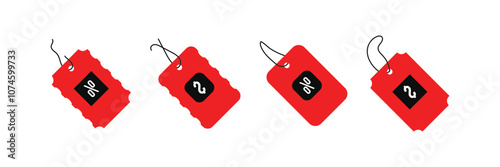 A set of red price tag with a string, perfect for labeling items or gifts Isolated on background.