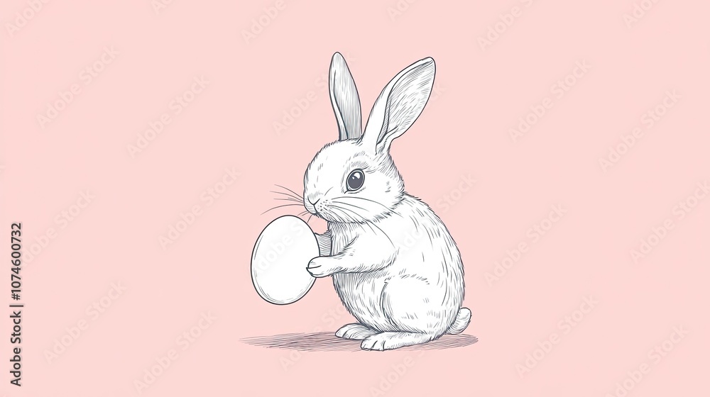 Adorable rabbit holding egg sketch on pastel background Adorable rabbit holding egg sketch on pastel background
