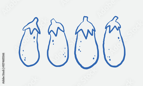 Hand-drawn eggplant Illustration Set. Line art, ink, minimalist style. Vector illustration.