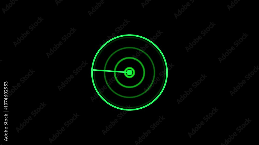 Radar screen animation. Normal radar scanning with black background.