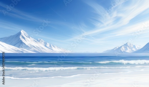 Wallpaper Mural snowy mountains and ocean with a blue sky and white clouds Torontodigital.ca