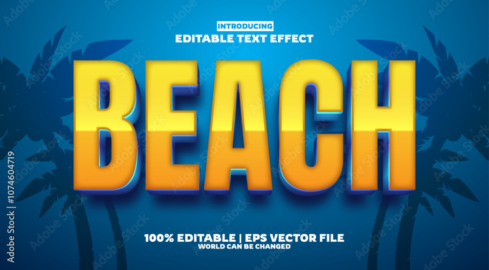 Obraz premium Beach editable text effect in new modern trend style