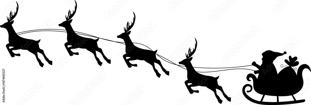 santa flying on sleigh silhouette on white background, vector santa flying on sleigh silhouette on white background, vector