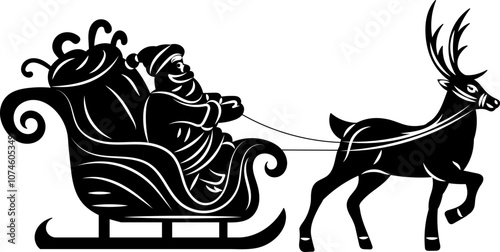 Santa riding on a sleigh silhouette on a white background, vector