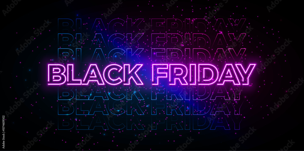 Black Friday Sale Banner with Glowing Neon Light Typography Lettering on Dark Background. Modern Vector Holiday Season Minimal Design for Promotion Flyer, Advertising Poster, Fashion Ads and Social Black Friday Sale Banner with Glowing Neon Light Typography Lettering on Dark Background. Modern Vector Holiday Season Minimal Design for Promotion Flyer, Advertising Poster, Fashion Ads and Social