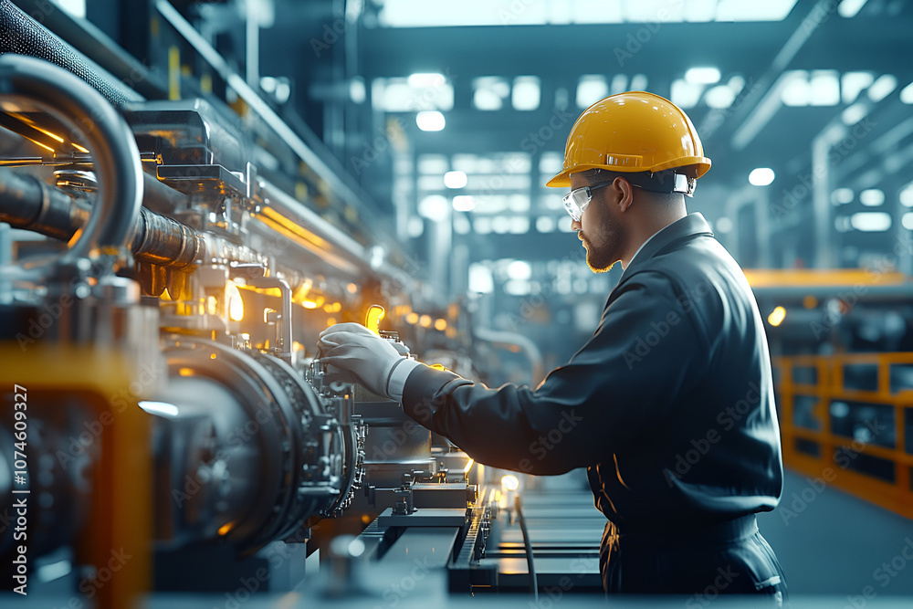 The chief engineer conducts a thorough inspection of the industrial equipment's condition The chief engineer conducts a thorough inspection of the industrial equipment's condition
