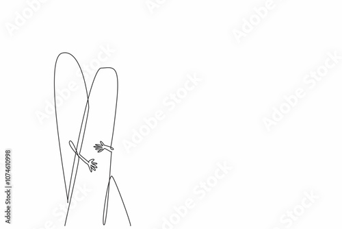 Single one line drawing two fingers crossed like two people hugging. Iconic. Cute character. Cartoon. Funny. Symbol of warmth. Loveable. National Hug Day. Continuous line design graphic illustration