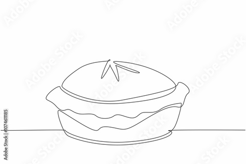 Continuous one line drawing pie seen from the side. Fresh from the oven. Enjoy immediately while it's warm. Delicious. Tasty. Savory. National Pie Day. Single line draw design vector illustration