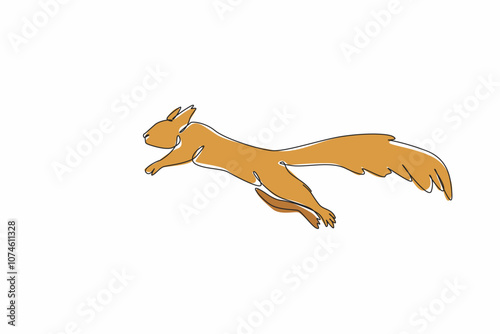 Single continuous line drawing squirrel is jumping. Natural behavior. Running. Avoiding incoming threats. Funny pets. Wildlife. National Squirrel Appreciation Day. One line design vector illustration