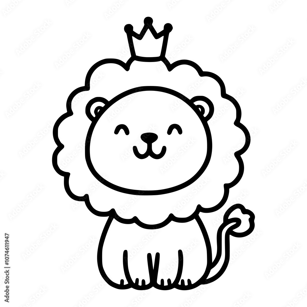 cute cartoon lion wearing crown wild animal doodle hand drawn vector illustration template design cute cartoon lion wearing crown wild animal doodle hand drawn vector illustration template design