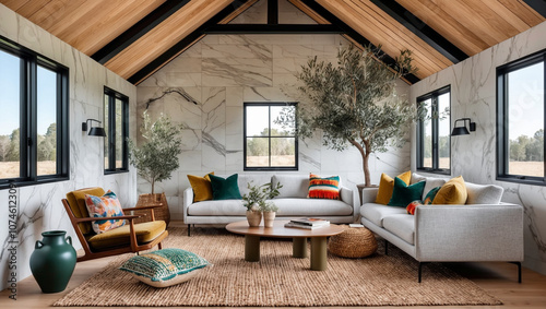 Aesthetic barndominium living room photo