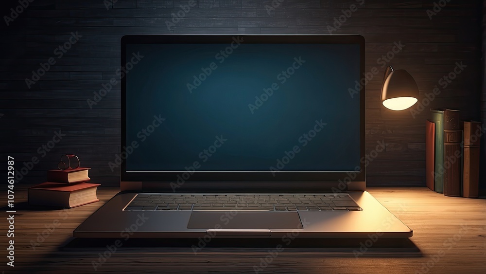 laptop against a shadowy backdrop. 3D illustration- laptop against a shadowy backdrop. 3D illustration-