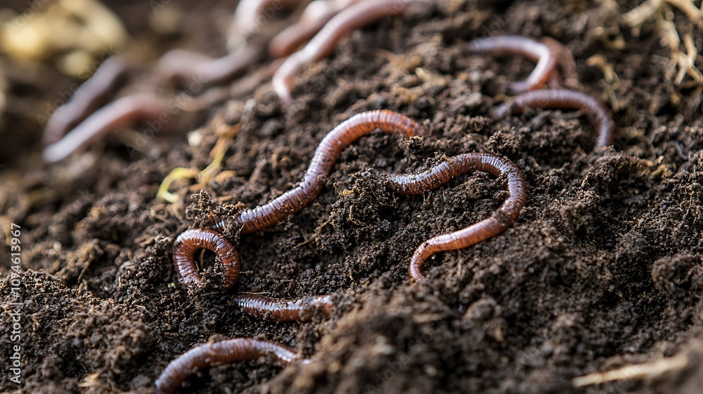 A close-up of healthy, organic soil filled with earthworms and rich in organic matter. A close-up of healthy, organic soil filled with earthworms and rich in organic matter.