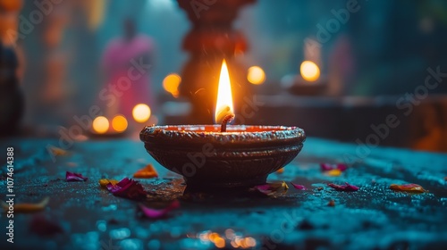 Festive Diwali graphic featuring a Diya lantern for the Indian Festival of Lights. photo