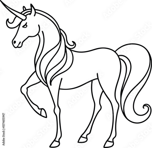 Single one line drawing unicorn concept. Continuous line draw design graphic vector transparent with PNG