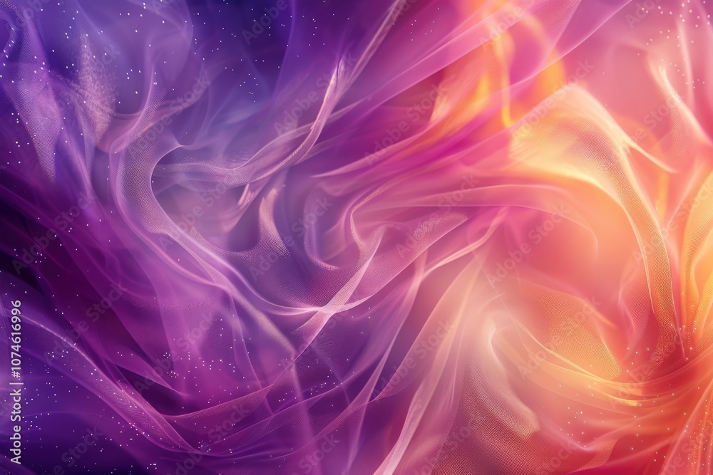 Fototapeta premium Abstract Swirling Purple and Orange Fabric with Glitter