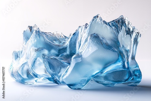 Wallpaper Mural Abstract futuristic glass shapes with a holographic effect, rendered in 3D with a blue hue against a white background. The design features minimalistic elements, including pieces of ice,  Torontodigital.ca