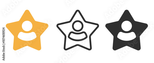 Celebrity vip person customer star icon vector simple graphic illustration set line stroke outline design, recommended talent people staff sign symbol, employee satisfaction best award image clip art
