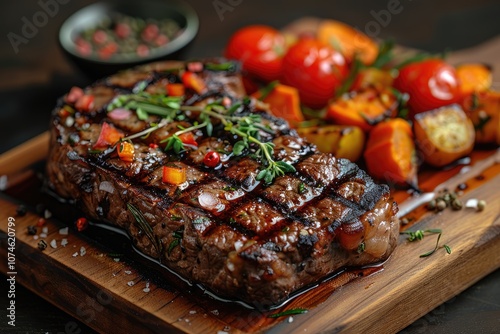 Grilled Steak with Roasted Vegetables and Herbs