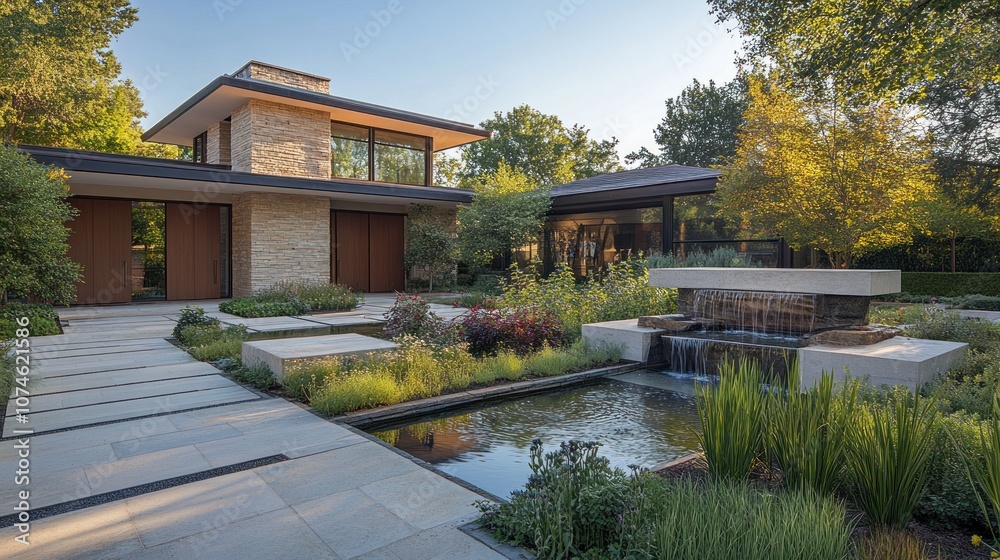 Modern Home with Waterfall Garden Modern Home with Waterfall Garden