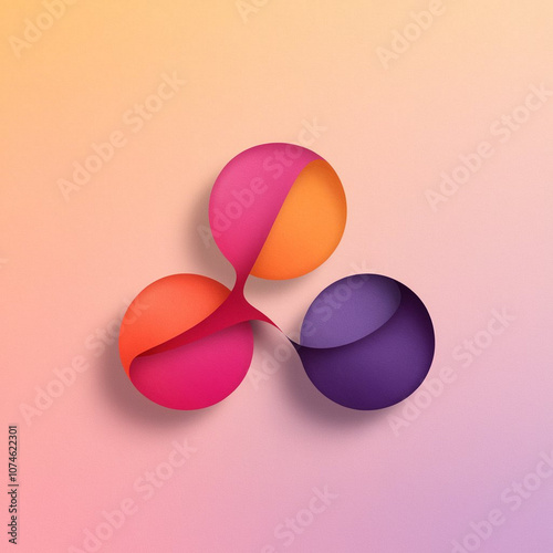 Capture Asana's essence with a minimalist logo featuring vibrant pink, orange, and purple dots in a triangle on white. Reflects simplicity, teamwork, and productivity. photo