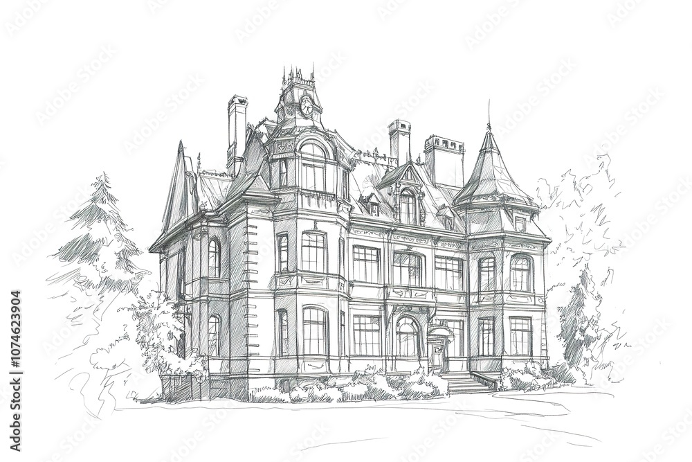 Naklejka premium Old english stone cottage, sketch collection 