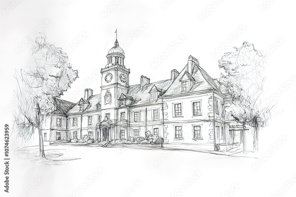 Fototapeta premium Old english stone cottage, sketch collection 