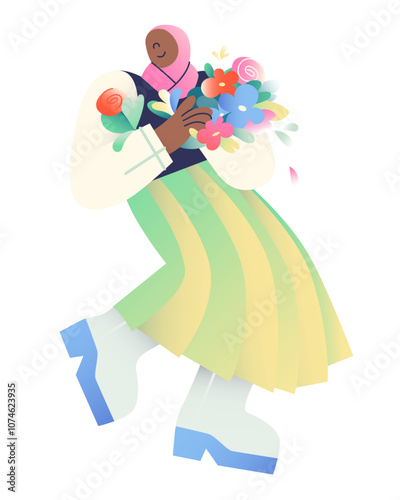 Muslim woman with a bouquet