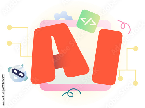 Lettering AI with electronic chip and robor text