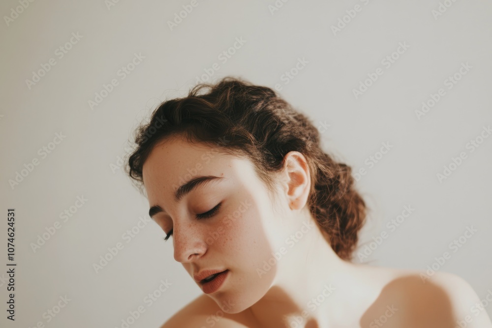 Graceful Minimalist Portrait of a Young Woman with Peaceful Expression for Modern Design Graceful Minimalist Portrait of a Young Woman with Peaceful Expression for Modern Design