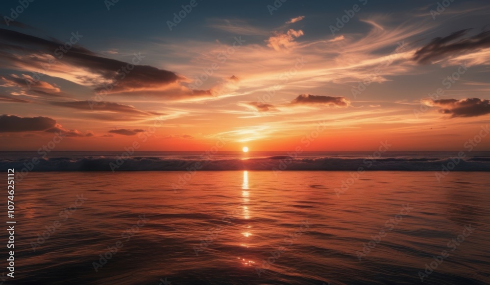 Fototapeta premium sunset over the ocean with a wave coming in to shore
