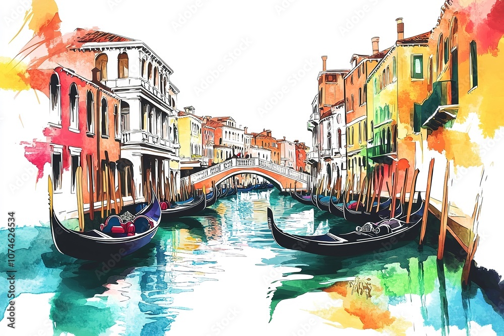 Obraz premium Italy Watercolor sketch hand drawn. Vector illustration. 