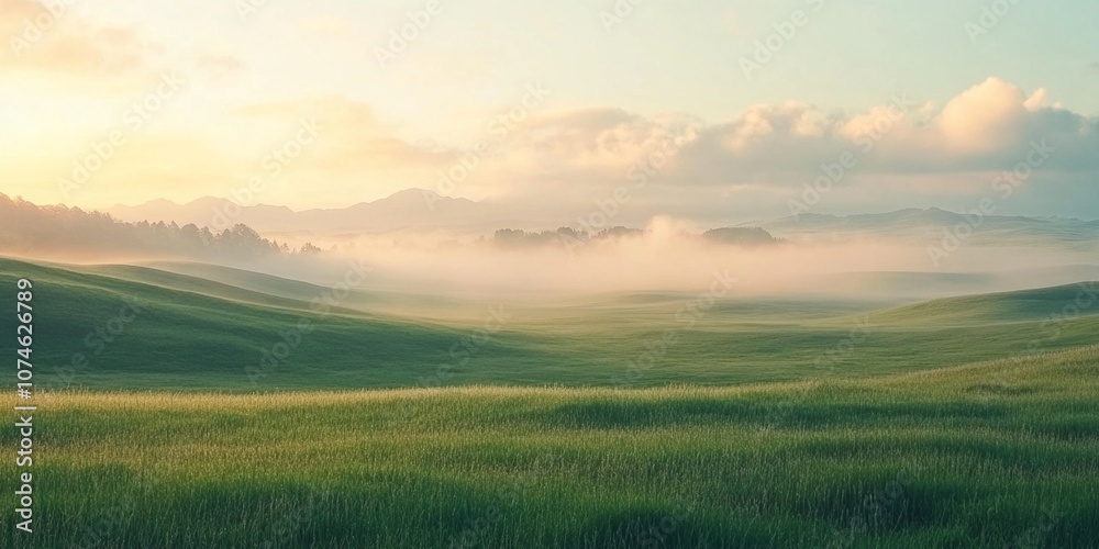 Obraz premium green field and clouds sky