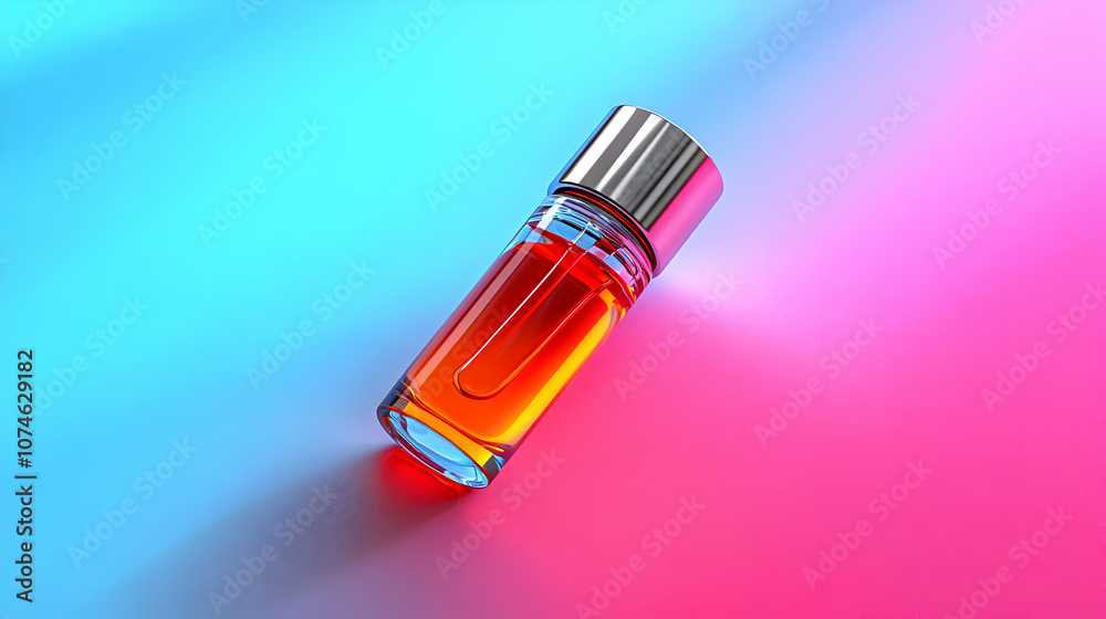 3d Glass Bottle with Orange Liquid on Gradient Background 3d Glass Bottle with Orange Liquid on Gradient Background