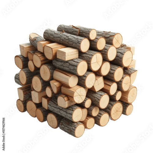 Chopped firewood pile isolated on transparent background