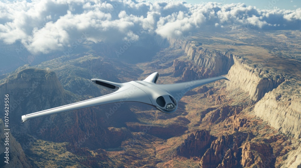 AI-driven autonomous drone flying over a landscape, showcasing advancements in technology and control AI-driven autonomous drone flying over a landscape, showcasing advancements in technology and control