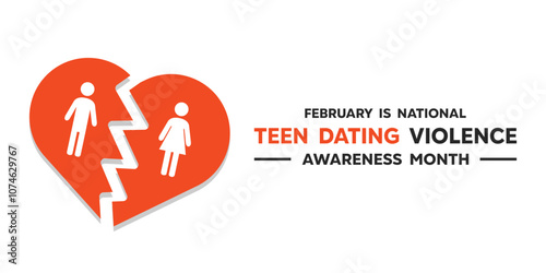 February Is Teen Dating Violence Awareness Month. People and heart. Great for cards, banners, posters, social media and more. White background. 